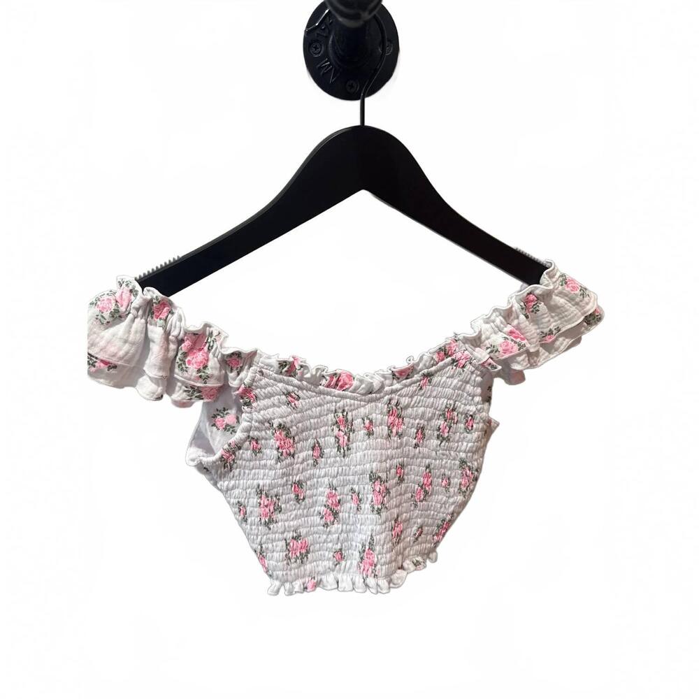 NEW FLOWERS BY ZOE girl's cabbage rose tie back shirt in pink floral